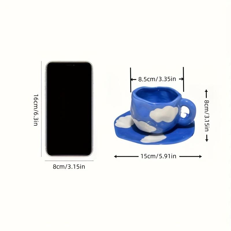 Reusable Ceramic Coffee Cup, Saucer Set with Blue Sky and White Cloud Design, Perfect for Breakfast and Afternoon Tea, Hand Wash Only