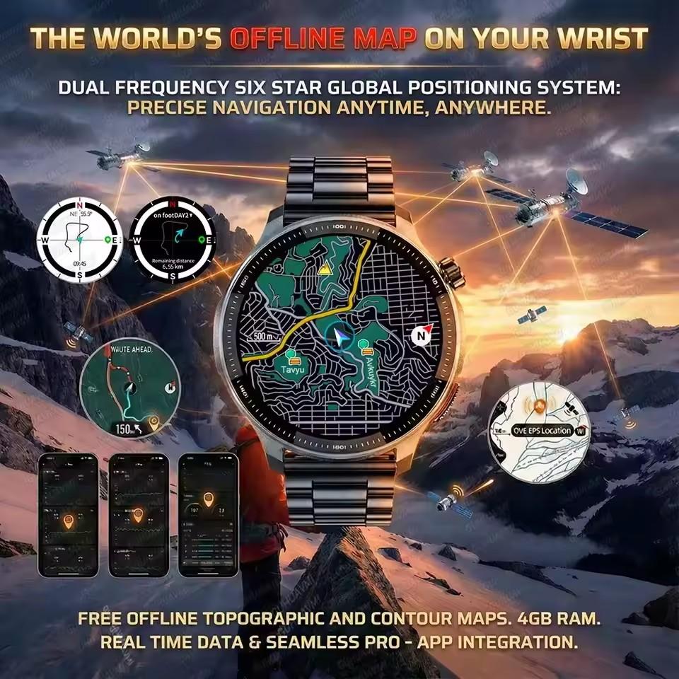 2026 Neue Militär Sport Smartwatch 1,43 Zoll AMOLED Display 4 GB Speicher GPS Offline-Karte 3ATM Wasserdicht Bluetooth-Anruf Fitness Mode Smartwatch