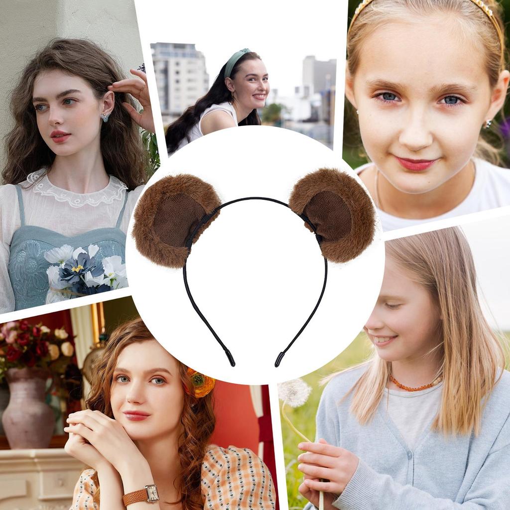 Braune Ohren Stirnband Verstellbar Niedlich Flauschig Lustige Ohren Haarbänder Bären Kostüm Zubehör Für Kinder Teenager Frauen Urlaub Weihnachten