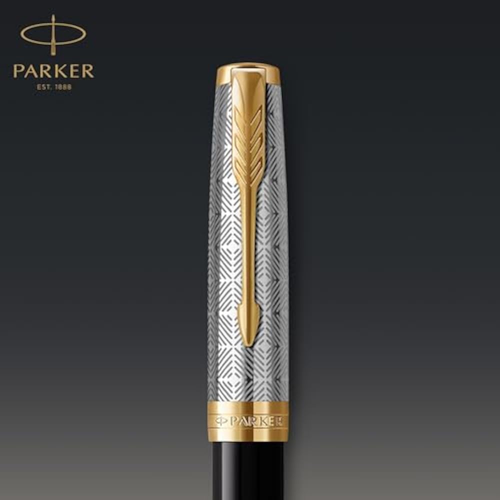 PARKER Parker Fountain Pen Sonnet Premium Metal & Black GT Fine 18K Gold Nib In Gift Box, Regular...