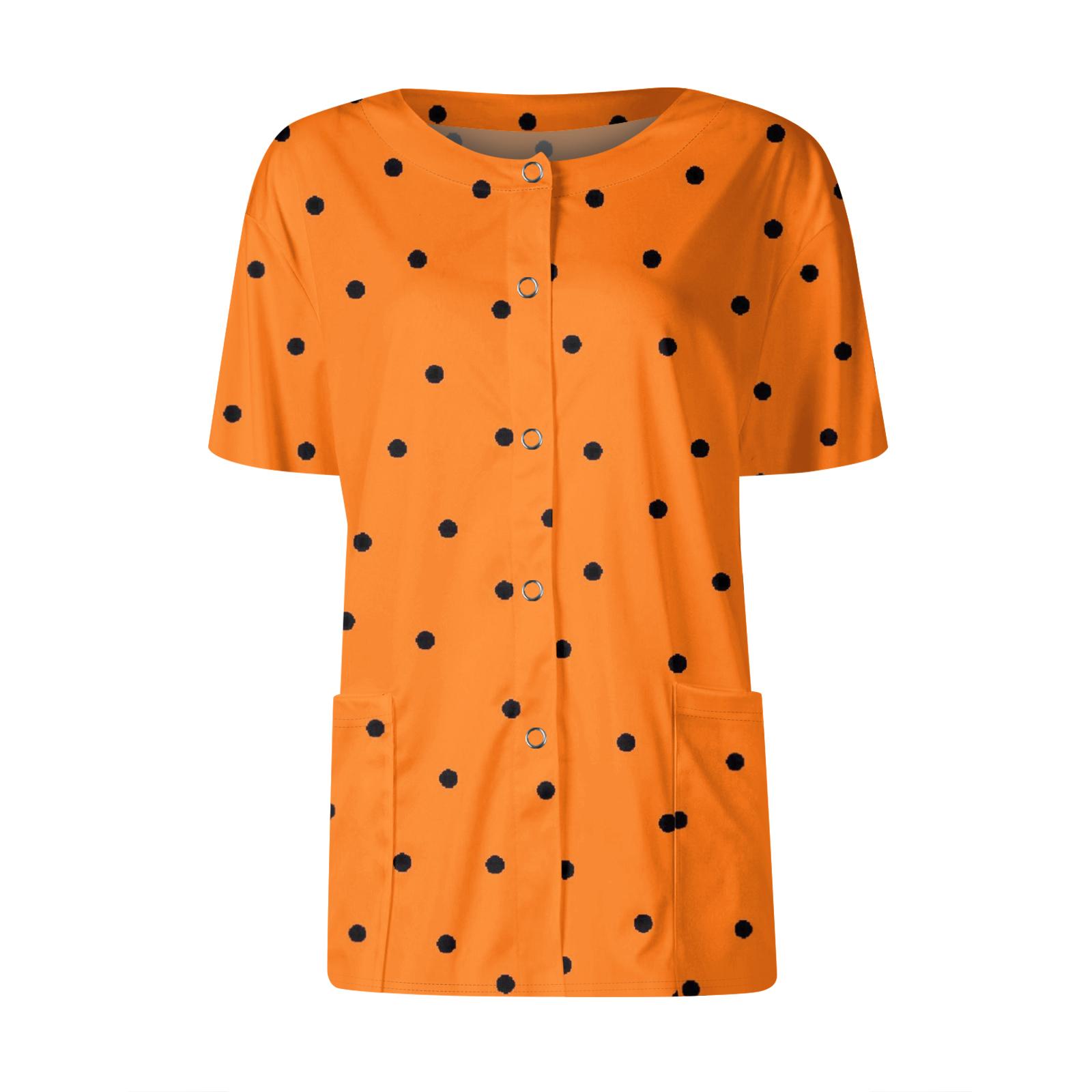 

Женские карманы с короткими рукавами и рисунком, воротник-стойка с рабочим принтом, однобортная защитная одежда, куртка-кардиган, топ XXXXXL оранжевый