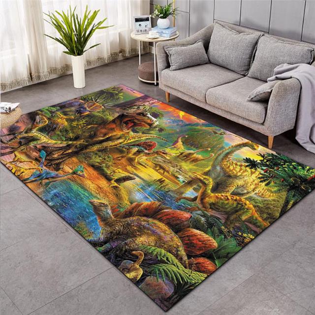 Cartoon Dinosaur Jungle Green Pattern Carpet Soft Non -Slip Indoor Rug Cartoon Game Rug Room Bedside Crawling Anti -Fall Floor Mat