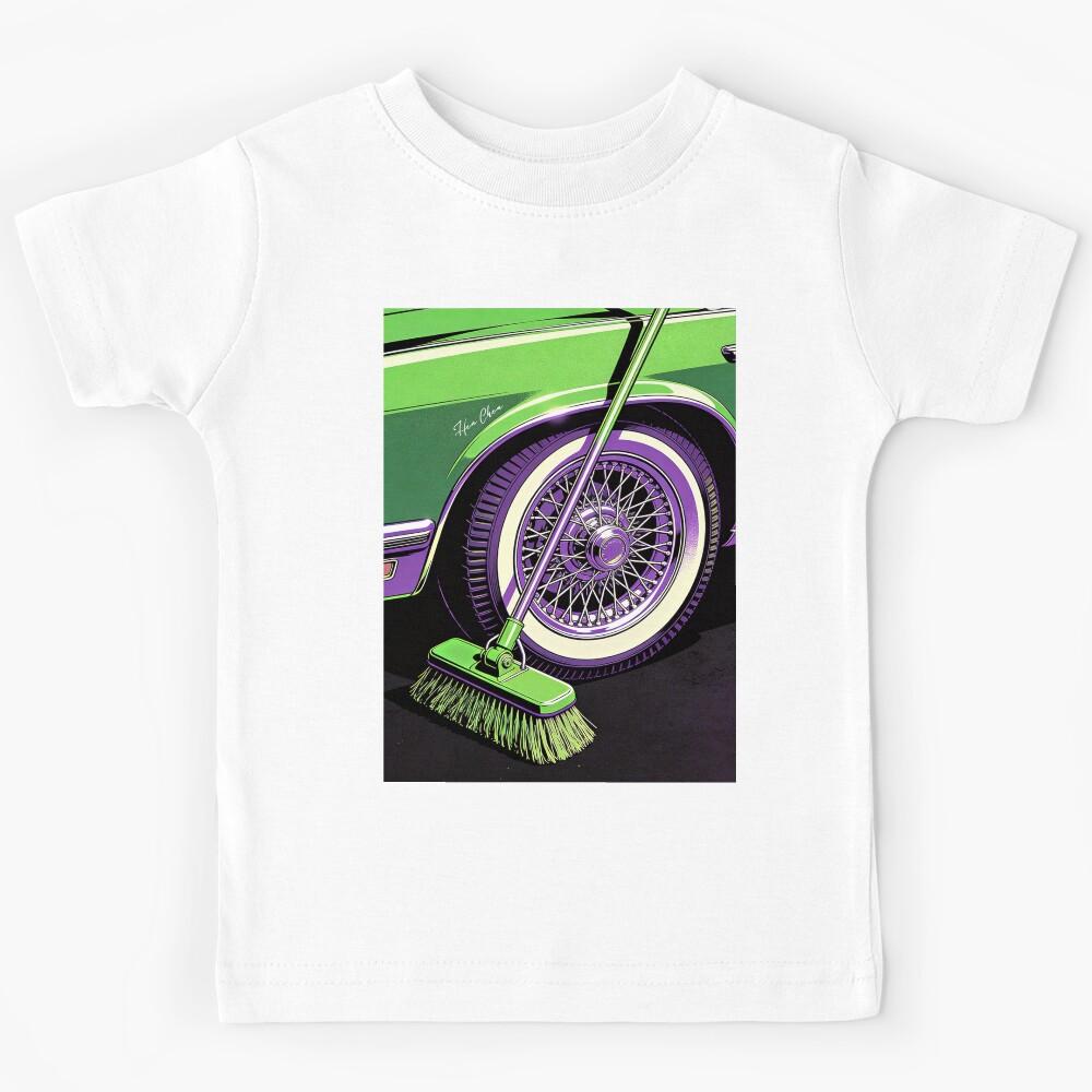 Retro Vintage Lowrider Car Green and Purple Pop Art Illustration Kids T-Shirt 140
