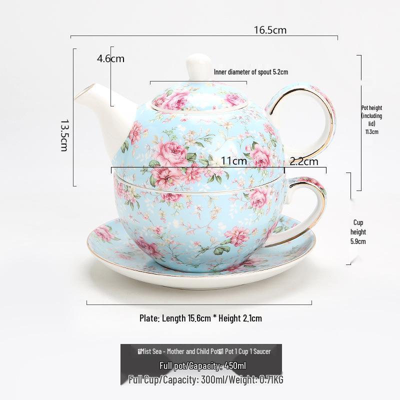 Mother-Child Ceramic Tea Set: Upgraded Pot & Cup with Floral Design