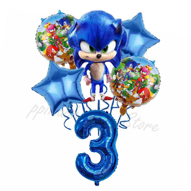 6Pcs Cartoon Hedgehog Balloons Sonic Theme Birthday Party Decoration Balloons For Boys Children Baby Bath Toys