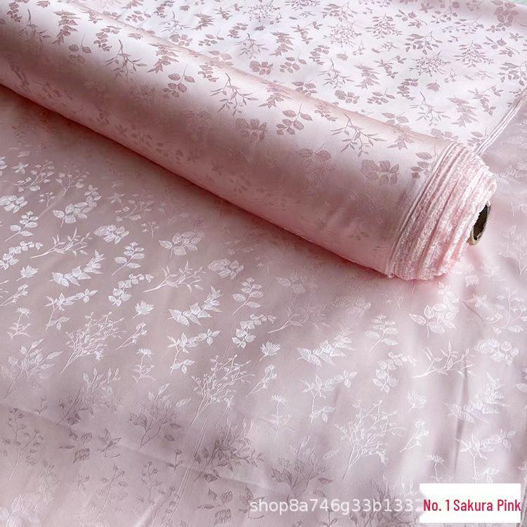 Golden Branch & Leaf Jacquard Sand-Wash Silk Fabric for Chinese Style Hanfu & Cheongsam Dresses