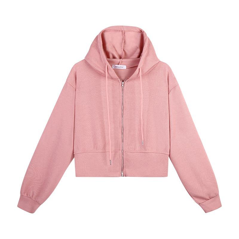 

Осенние толстовки с капюшоном, однотонные толстовки с капюшоном для женщин, укороченные, на молнии, для студентов, в корейском стиле XL