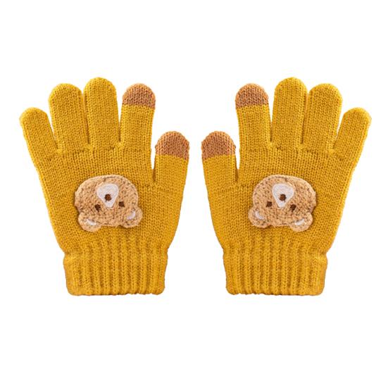 

Children Winter Knitted Gloves Kids Full Finger Gloves with Cute Embroidered Bear Stretchy Warm Gloves for Boys And Girls Aged 7-12 M