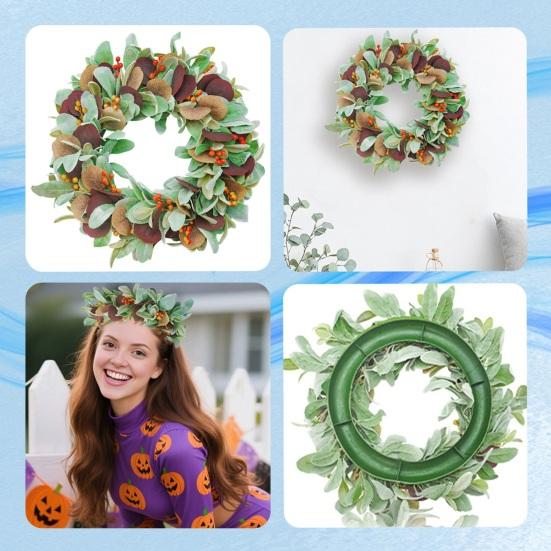 Herbstkranz für Haustür Herbst Künstlicher Kranz mit Lammöhrchen Blättern Eukalyptusblättern für Innen Außen Bauernhaus Wand Fensterdeko