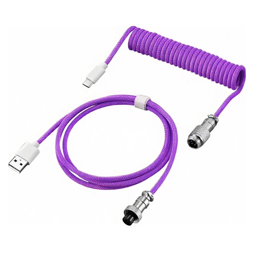 Mechanical Keyboard Coiled Cable with USB Type C Aviator Connector for Desktop Computer Gaming Setup Max 3 Meters Length