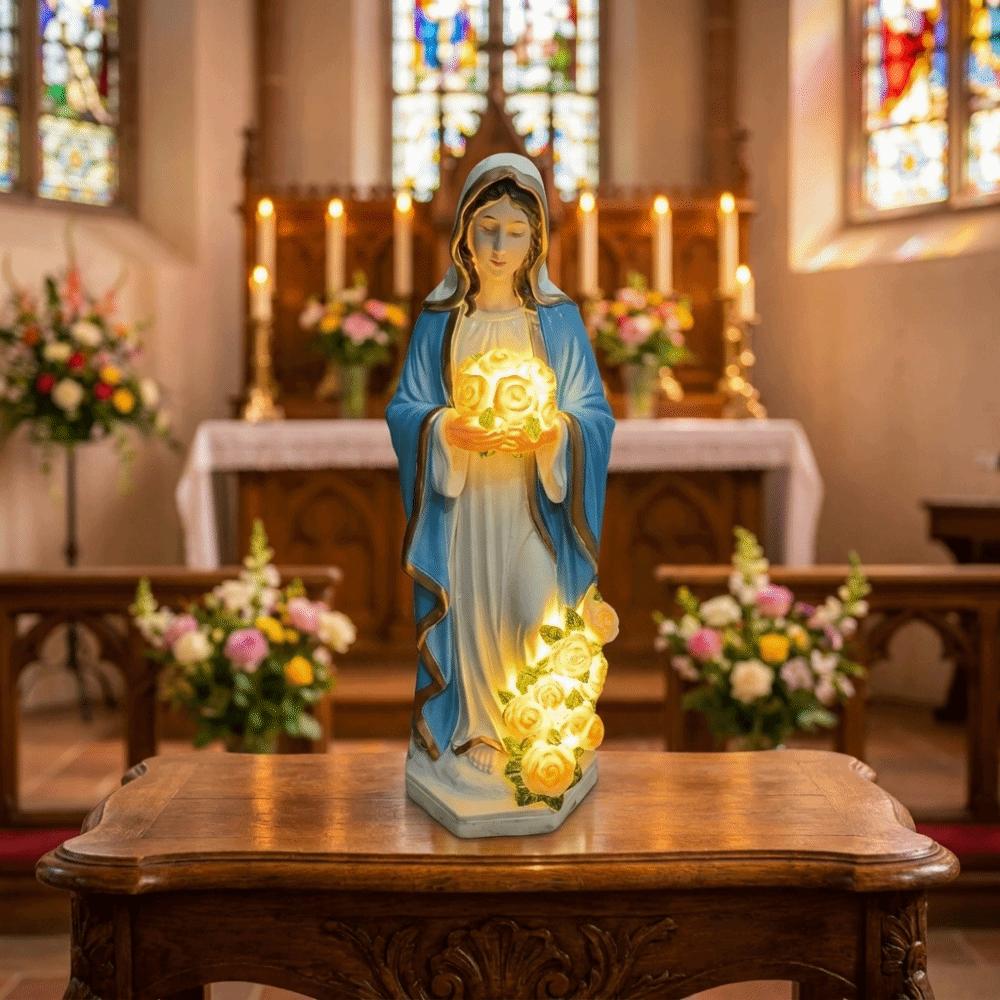Resin Blessed Mother Sculpture Lighted LED Jesus Christ Figurine  Outdoor Garden