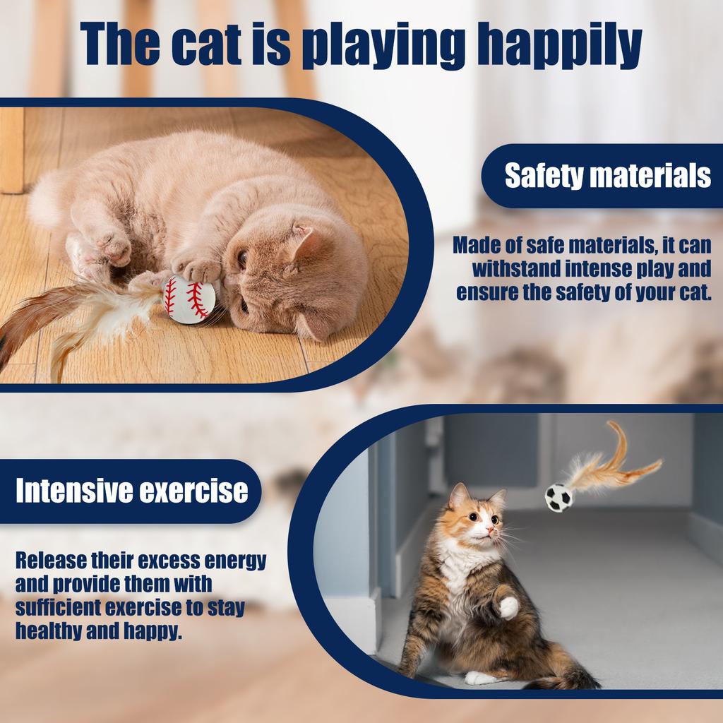 12Pcs Feather Ball Cat Toy Rubber Bouncy Balls Cat Interactive Ball Toys Indoor Pet Training Catcher Chew Toy for Kitten Playing