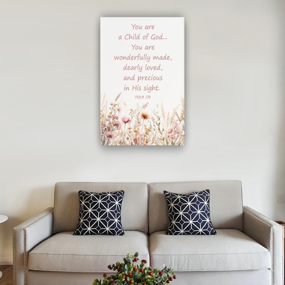 Luosucsf Psalm 139 Christian Wall Decor You Are A Child of God Wildflowers Watercolor Bible Verse Wall Art Painting for Bedroom Picture Poster Prints