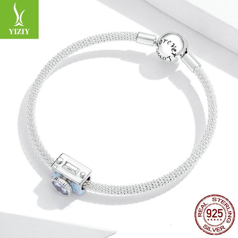 Camera S925 Sterling Silver Beads, Record Life Diamond-Set Diy Beads Bsc264