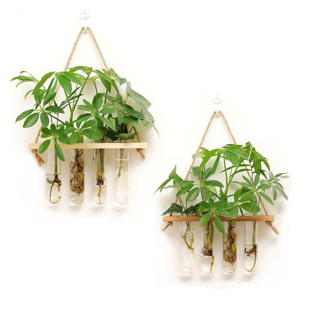 Retro Wood Hanging Hydroponic Test Tube Multilayer Stand Plant Vase  Hydroponic Plant