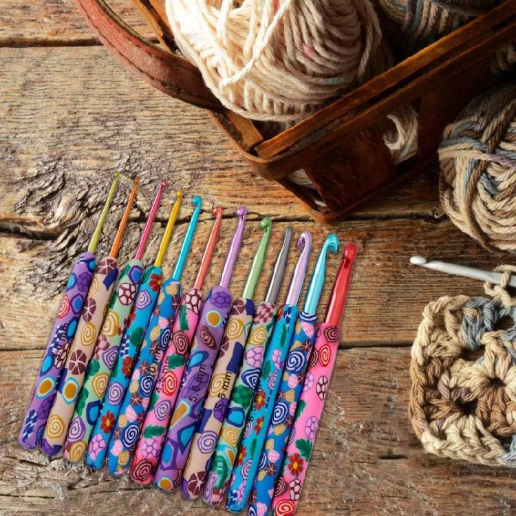 12 Stück 2,0mm-8,0mm Häkelnadel Set Bunte Stricknadel Ergonomische Häkelnadel Häkelzubehör