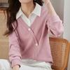 New Autumn Style Stacked Shirt Lapel Waffle Sweatshirt Fake Two-piece Top