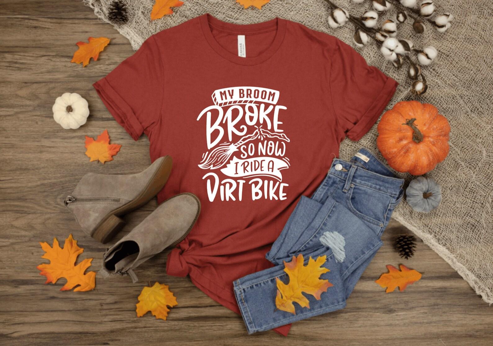 My Broom Broke So Now I Ride A Dirt Bike | Unisex Graphic Tee | Short Sleeve | Motocross | Halloween M