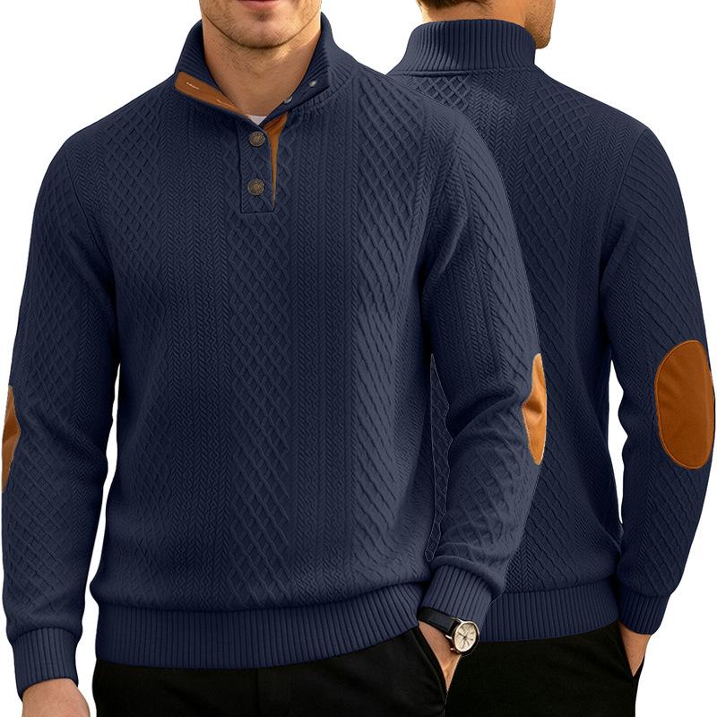 Men's Patterned Pullover Sweatshirt, Lapel Single Breasted Slim Fit Top with Welt Pockets