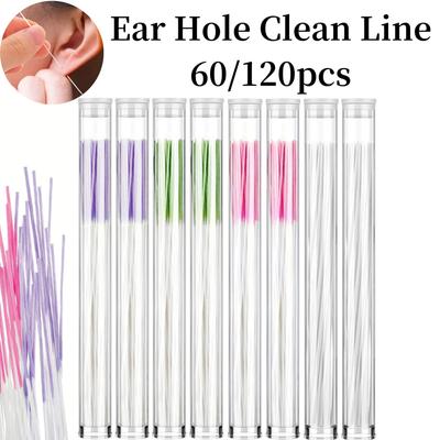 60/120Pcs Pierced Ear Cleaning Lines Set Disposable Ear Hole Dirt Remove Anti-Blocking Tools Kit for Earrings Aftercare Cleaner