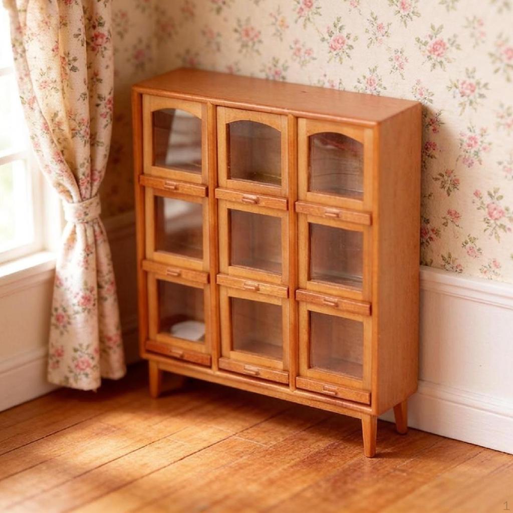 Dollhouse Mini Cabinet Display Shelf 9 Compartments Micro Landscape Photo Props Wooden Pull Out