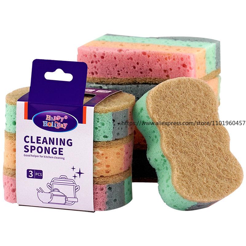 Sisal Color-Blocking Dishwashing Sponge Kitchen Cleaning Dishwashing Cloth Pot Scrubbing Sponge Scouring Pad Magic Wipe