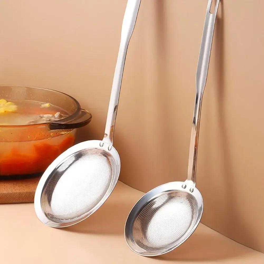 Fettavskummare sked sil rostfritt stål finmaskigt fett olja skumma fett skum filter med handtag köksredskap 2025