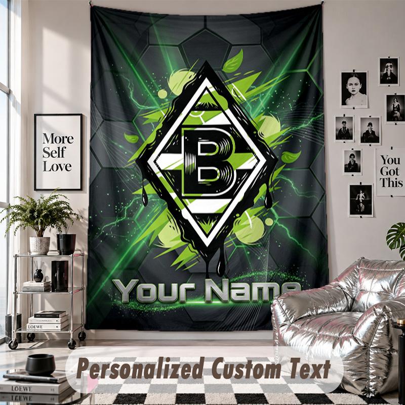 Wall Hanging Tapestry With Custom Name & Text, Borussia Mönchengladbach Decorative Tapestry For Bedroom