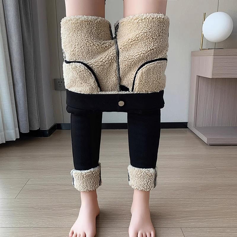 Women's Extra Thick Velvet-Lined Lambswool Leggings - High Waist, Stretchy, Warm Winter Outerwear