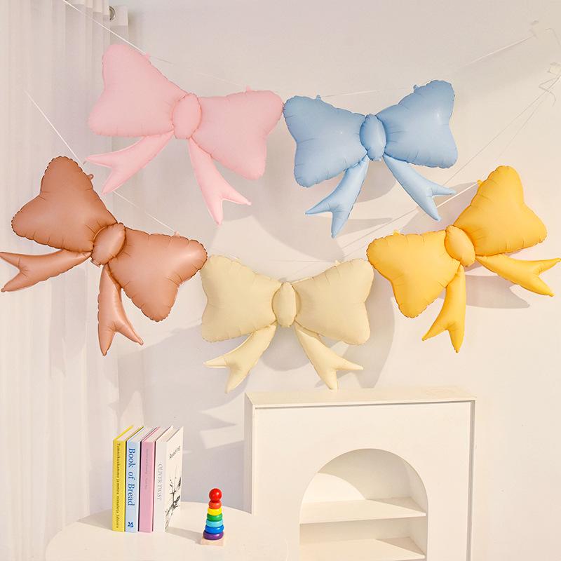 Korean-Style Macaron Color Bow Balloons for Baby Birthday Party Decor