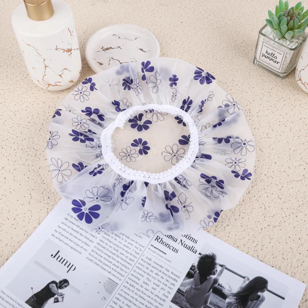 1PC Reusable PE Shower Cap - Adjustable Printed Design with Elastic Band for Spa Salon & Kitchen Oil Fume Protection Shower Cap