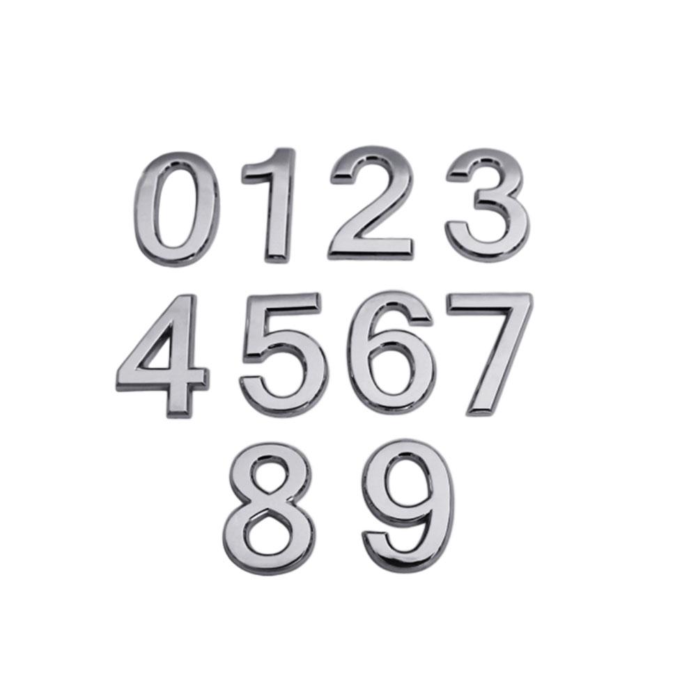 Buy 1 Set/10 Pcs Number Stickers Three Dimensional Plating Metal Silver ...