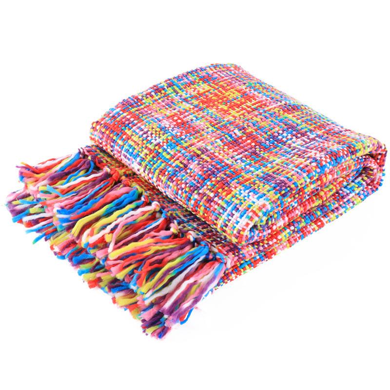 

Blanket Soft Warm Tassel Rug Decoration Sofas Armchairs Couch Beds Photo Prop Colourful