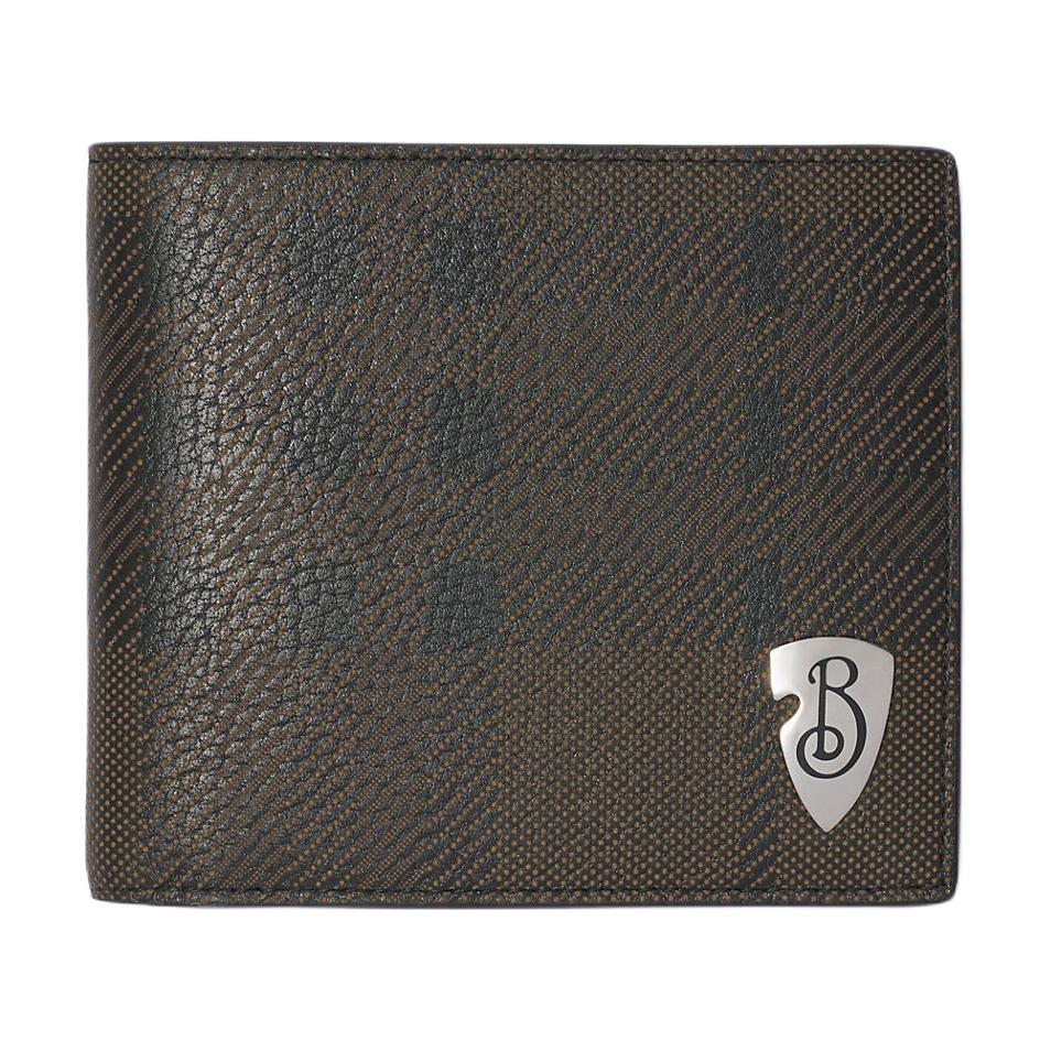 

Burberry Check Leather Bifold Wallet With Metal B Shield Logo For Daily Use Basic Set (Bag+Dust Bag)