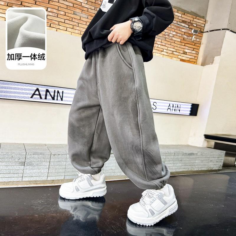 Boys Fleece Lined Sweatpants Winter Loose Warm Sports Pants Kids Casual Trousers