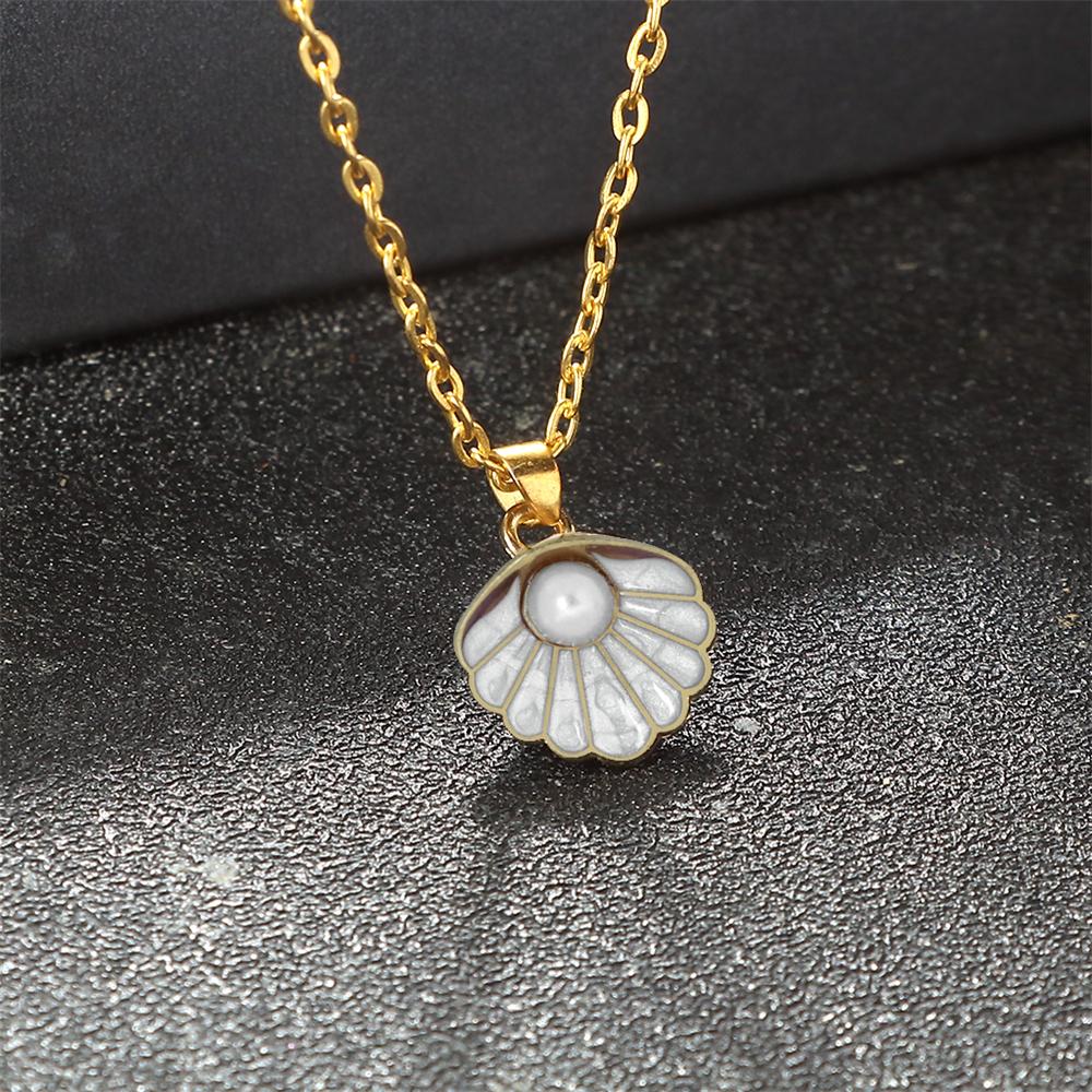 Boho Shell with Pearl Pendant Necklace Adjustable Alloy O-Chain Lobster Clasp Summer Seaside Beach Fashion Jewelry Gift For Girl