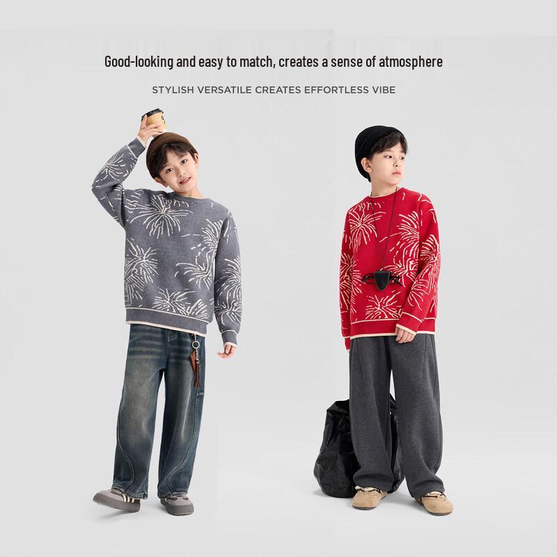 Zuoxi Boy's Anti-Pilling Fireworks Design Soft Crew Neck Sweater
