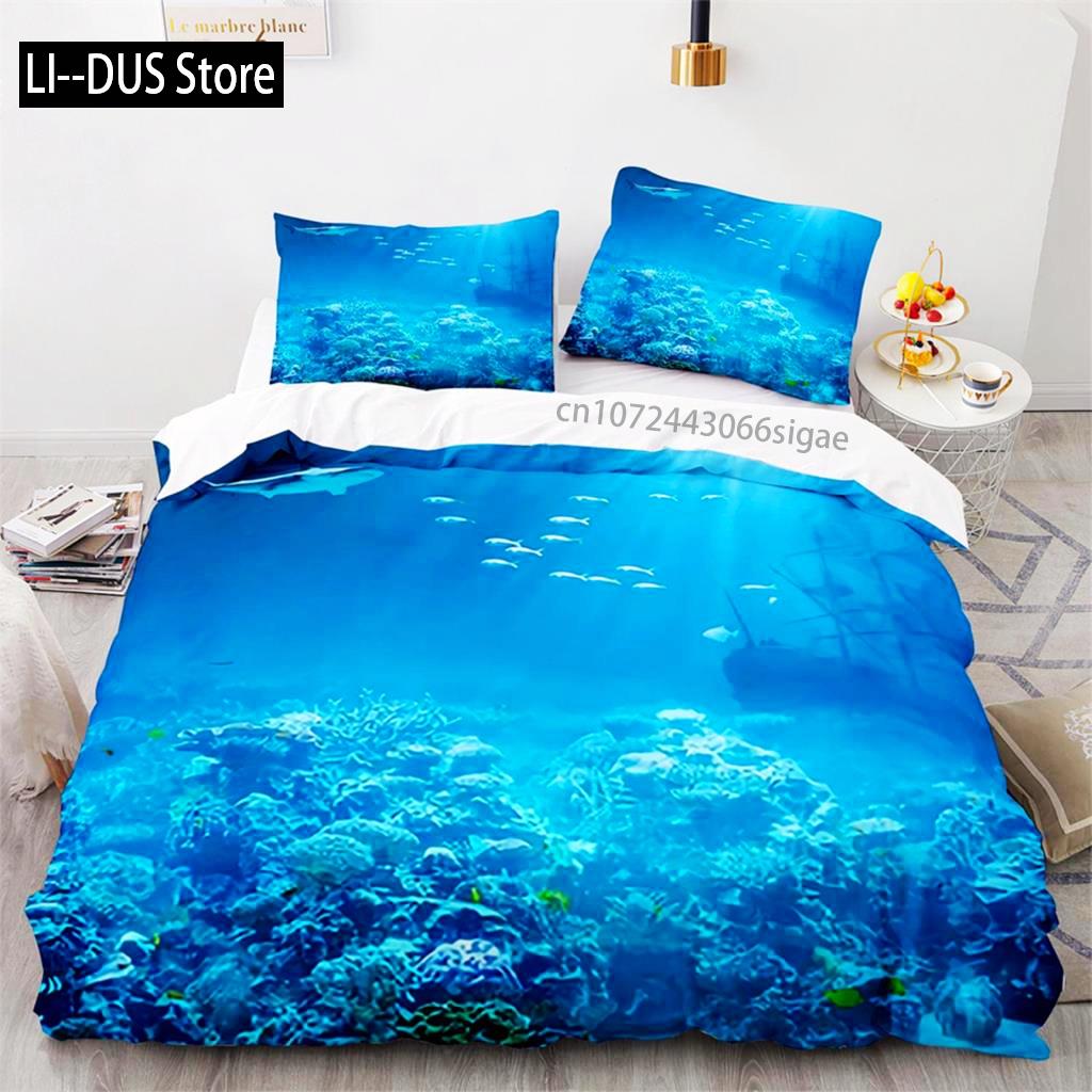 Duvet Cover Ocean Underwater World Bedding Sets With Goldfish Coral Reef Quilt Cover For Kids Teens Children Bedroom Decoration