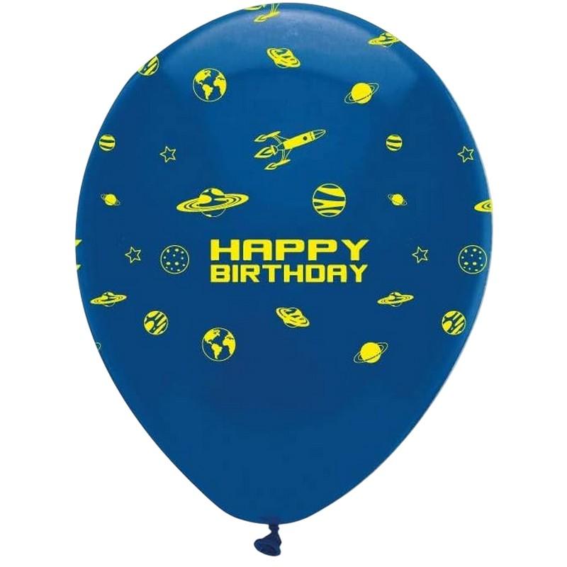 Creative Party Space Blast Latex All-Over Print Happy Birthday Balloons (Pack of 6)