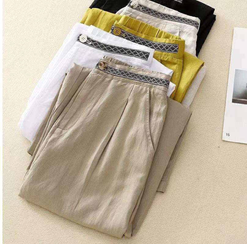 Trendy Women's Japanese-Style Wide-Leg Cotton and Linen Drape Pants