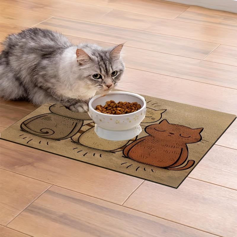 1Pcs Cute Cat Feeding Mat Waterproof Spill-Resistant Pet Food Bowl Placemat Easy Clean Tabby Design Indoor Pet Accessories