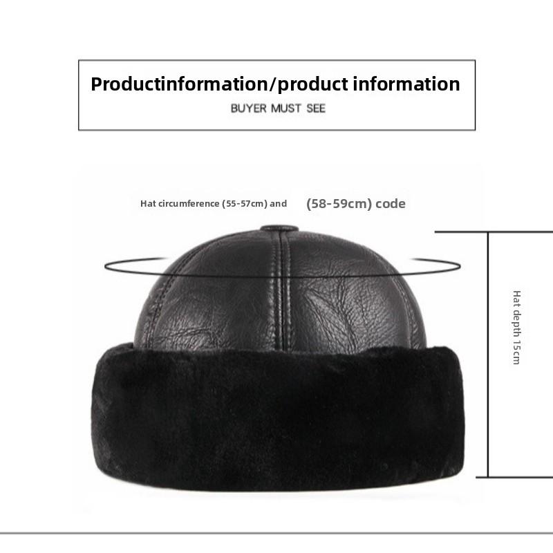 Große Größe Retro Rindsleder Bombermütze Winter Warm Halten Mützen Herren Damen Pu-Lederkappe Dickes Samt Papa Mütze Leder Große Größe Kappe