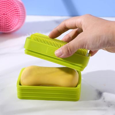 Silicone Soap Box With Lid Creative Portable Shower Brush Double-Sided Multifunc