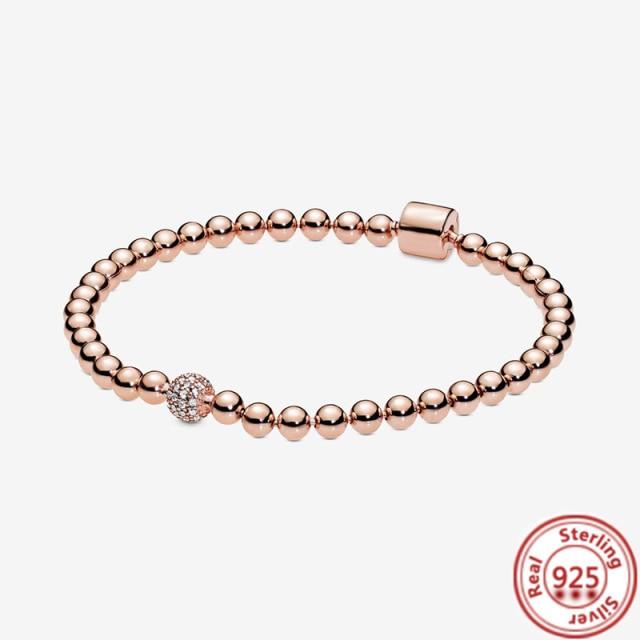 Bracelets coulissants en argent sterling 925 avec chaîne serpent et fleurs bleues ondulées, compatibles avec les breloques de marque originales, pour femmes et filles, fabrication de bijoux à faire soi-même 16cm beige