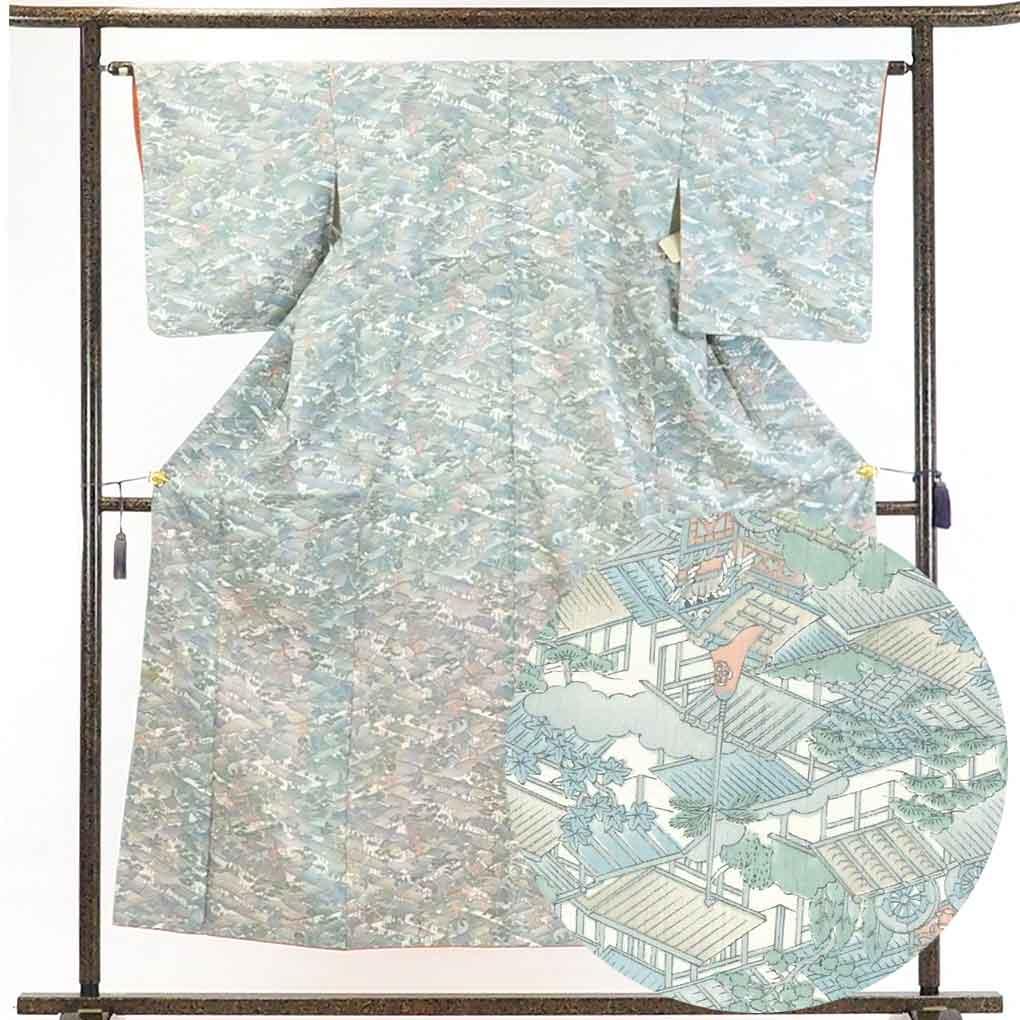 Fine pattern recycled kimono, Length 154cm, Sleeve 63cm, Front width 24.5cm, Back width 28.5cm, Sleeve length 49cm, Pure silk (silk), Ladies