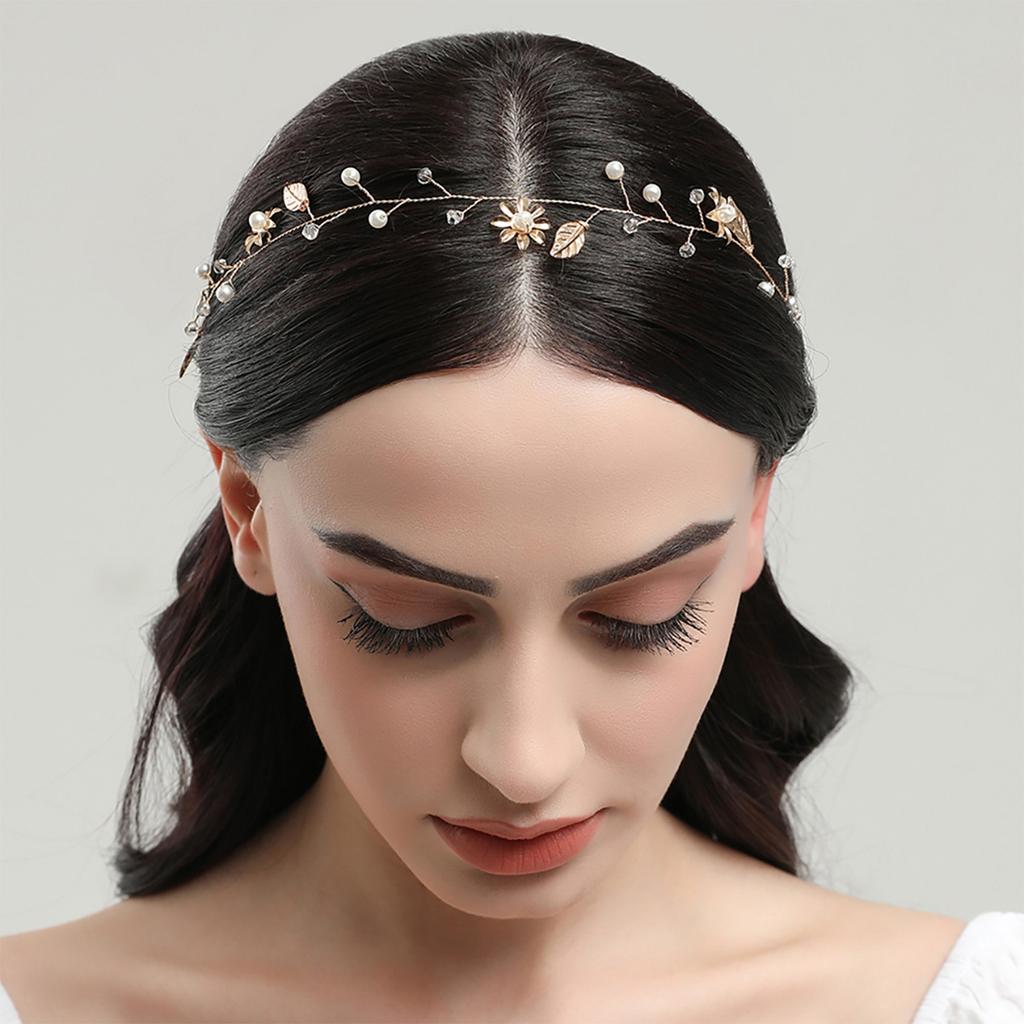 Gold Flower & Leaf Hair Band Alloy Floral Bridal Hair Accessories for Bridesmaid Wedding Party Balls