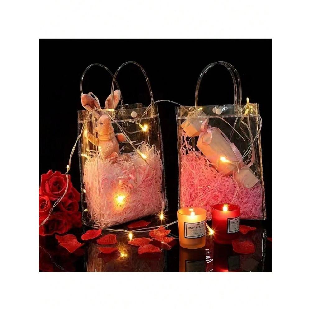 1pc Plastic Gift Bags with Handles, Reusable Transparent Snap Pvc Tote Bags for Mother's Day, Easter, Christmas, Wedding
