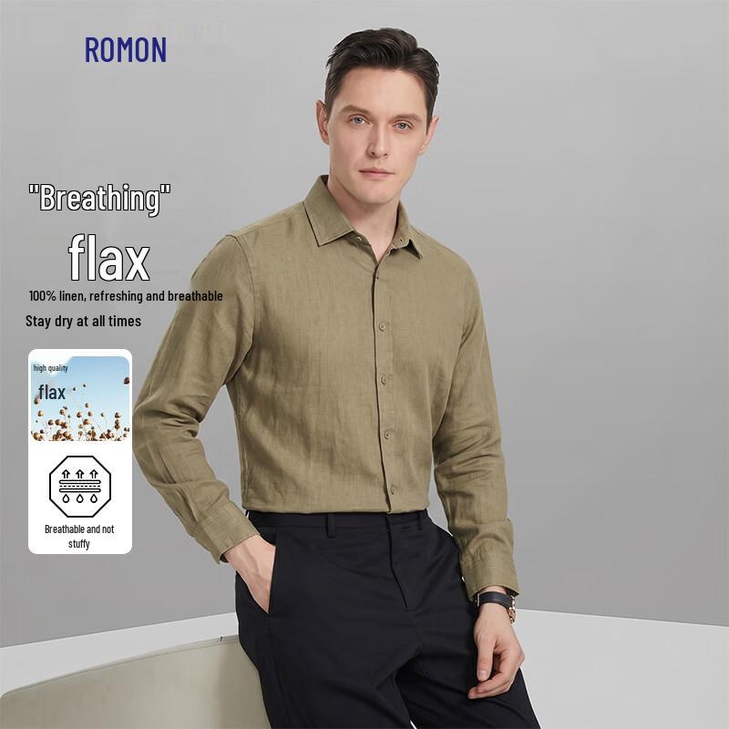 

Men s 100% Linen Breathable Casual Long-Sleeve Shirt XL