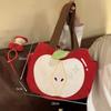 Red Apple Handbag Creative Cute Corduroy Shoulder Bag Stylish Outing Canvas Bag With Apple Pendant Casual Versatile Shoulder Bag