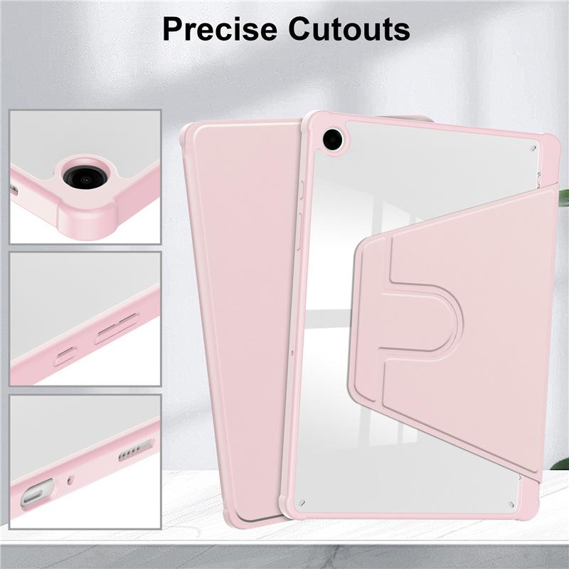 Samsung A9+ Case with Rotating Acrylic Pen Slot, Transparent Ultra-thin Leather Stand